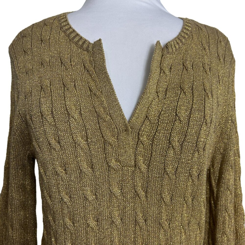 Ralph Lauren LRL Womens Sweater Size Large Gold Metallic Holiday Party Christmas - Picture 2 of 7
